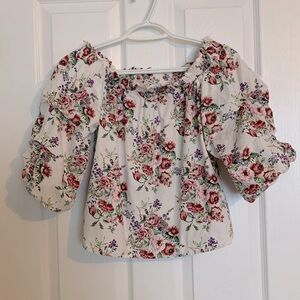 Haute Monde pink floral blouse puffed 3/4 sleeves women’s size small 100% cotton